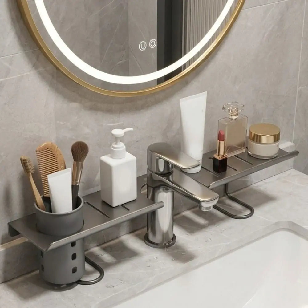 Bathroom Storage Rack Carbon Steel Drainage Shelf Over Faucet Organiser
