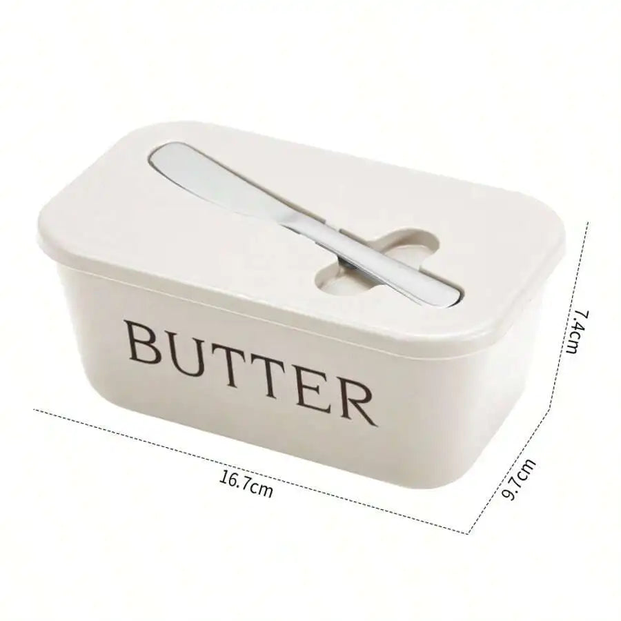 Butter Dish with Lid and Knife Airtight Plastic Butter Container Fridge - Grey