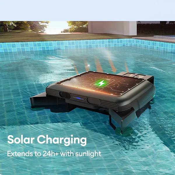 Solar Pool Skimmer Robot Automatic Surface Cleaner Cordless Floating Leaf Collector
