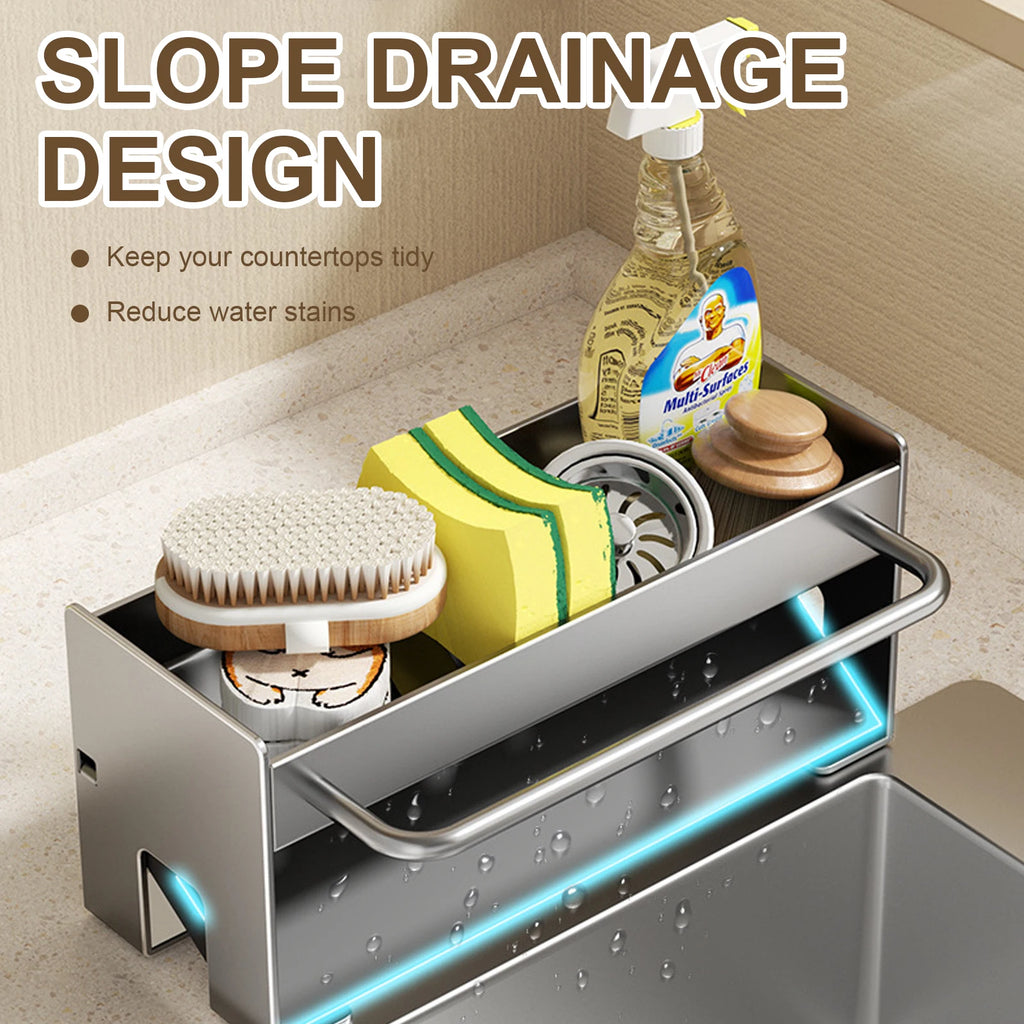 Kitchen Sponge Holder Metal Sink Caddy Drainer Rack for Bench and Sink - Silver
