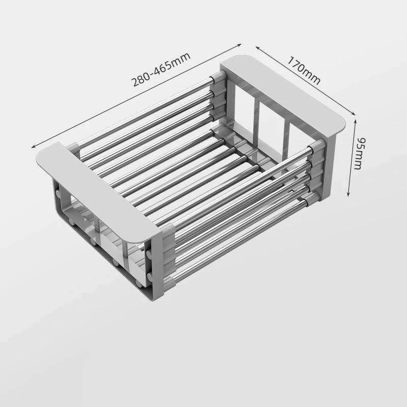 2025 Stainless Steel Extendable Sink Drying Rack – Adjustable Kitchen Drain Basket for Dish/Fruit Organizing Storage Tool - Small