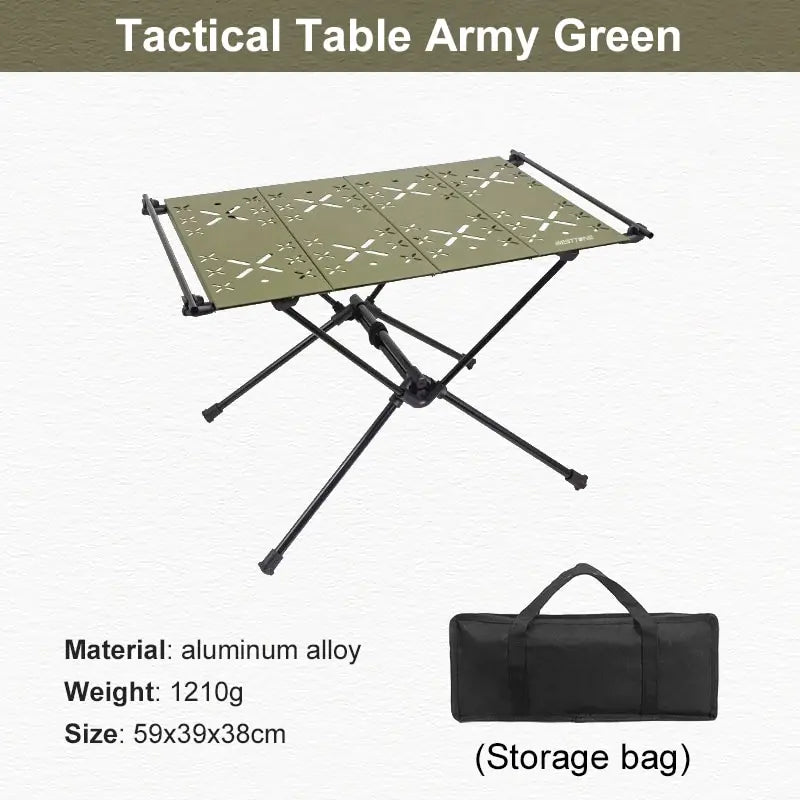 Camping Folding Table Portable Aluminum Alloy Lightweight Outdoor Table 59cm - Army Green