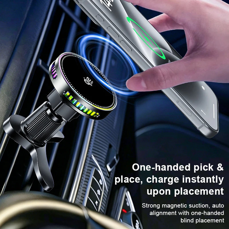 Car Phone Holder Qi2 25W Wireless Charger Air Vent Mount with RGB Light - Black