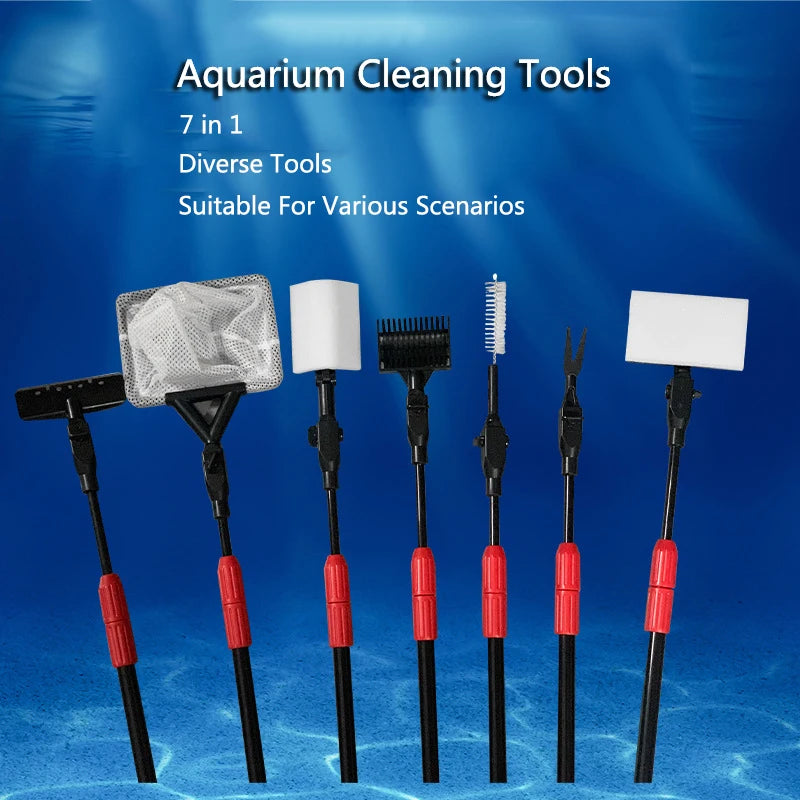 Aquarium Cleaning Kit Fish Tank Tools Set with Scraper Net Sponge 7 in 1