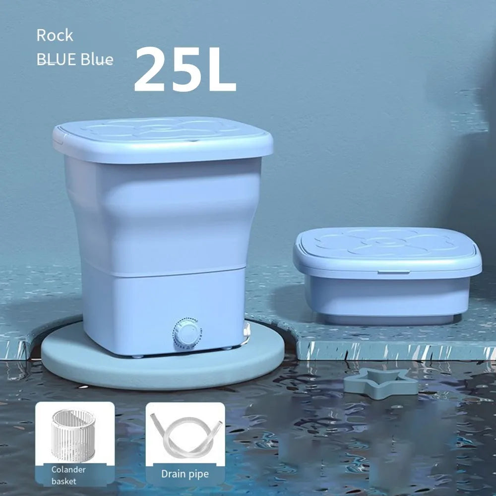 25L Large Portable Folding Washing Machine with Dryer – Mini Travel Laundry Bucket for Clothes, Socks, Underwear – Blue