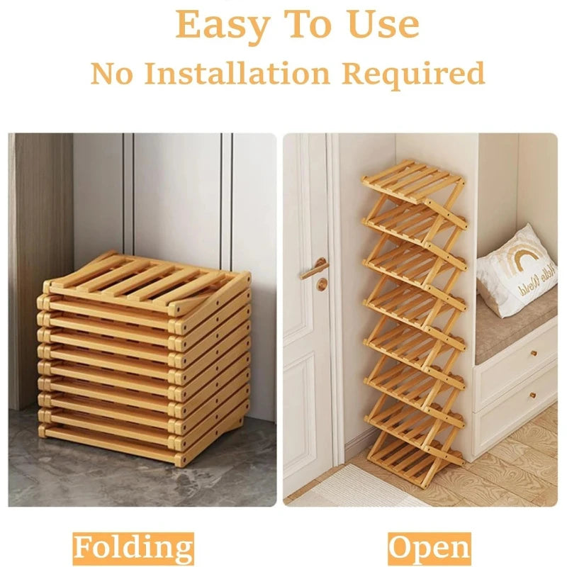 Shoe Rack 9 Tier Foldable Bamboo Storage Organiser for Entryway and Bedroom