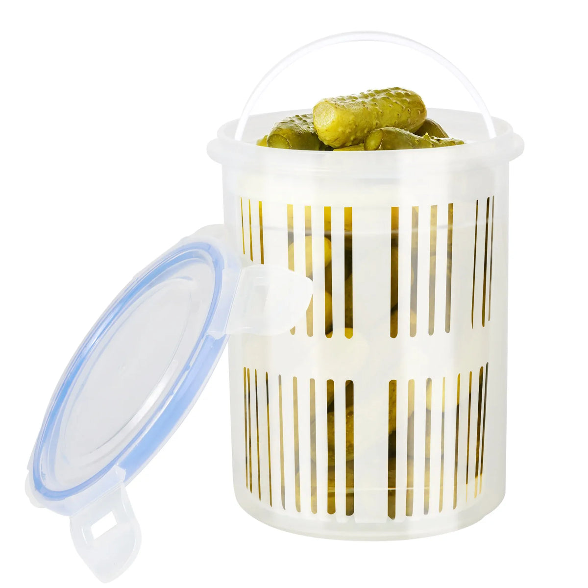 Pickle Jar with Lift-Up Strainer Airtight Leak-Proof Food Storage - White