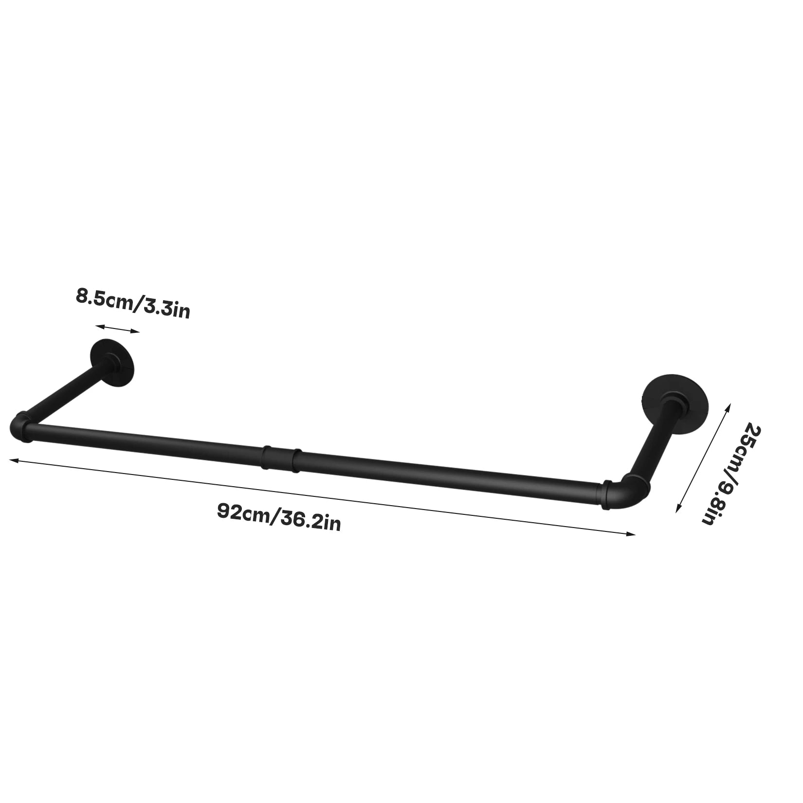 2 Pack Industrial Wall Mounted Clothes Rack Heavy Duty Metal Garment Hanging Rod with Hooks – Black