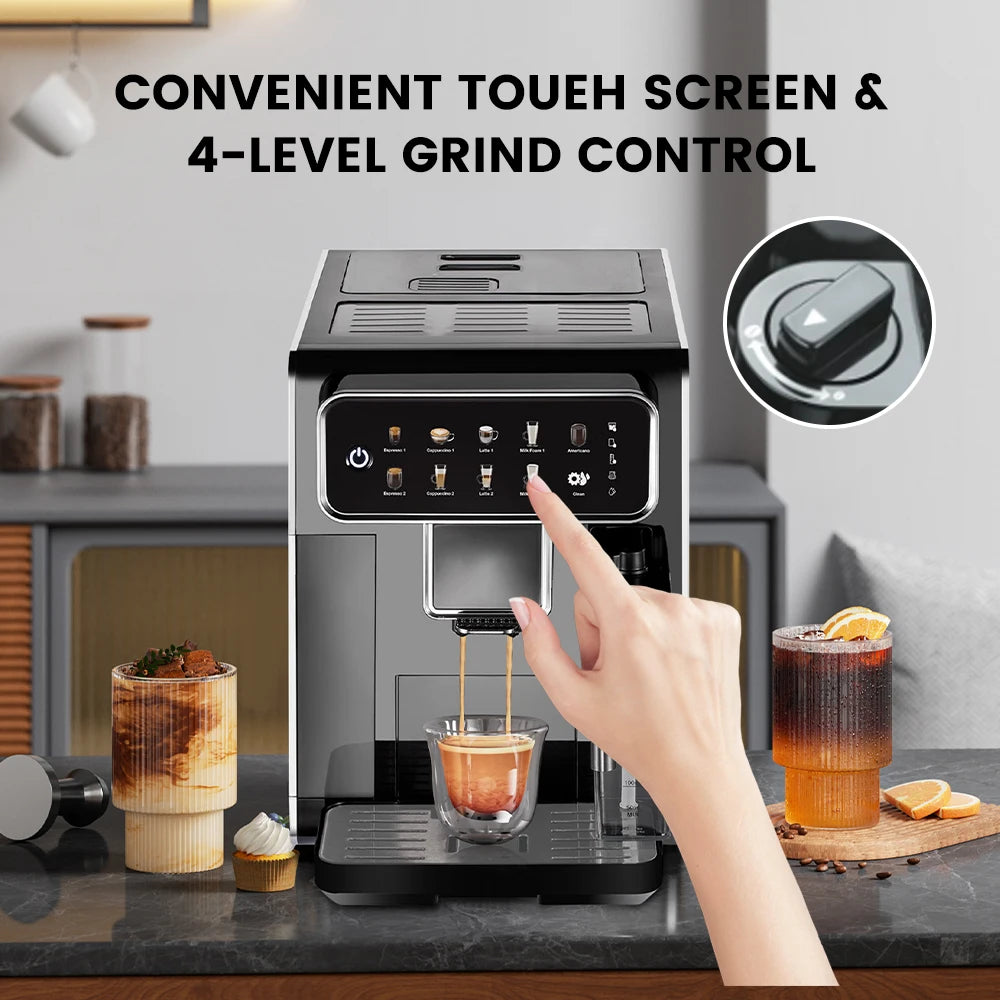 Coffee Machine 1200W Automatic Espresso Maker with Milk Frother Touch Control – Black