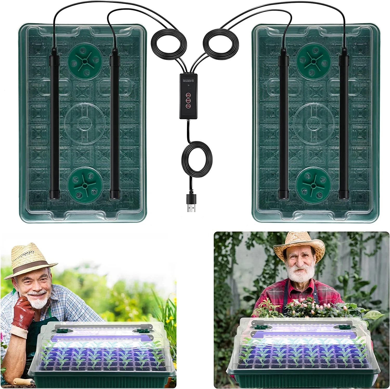 2 Pack Seed Starter Trays 80 Cells with LED Grow Lights Smart Timer 3 Modes for Home Gardening