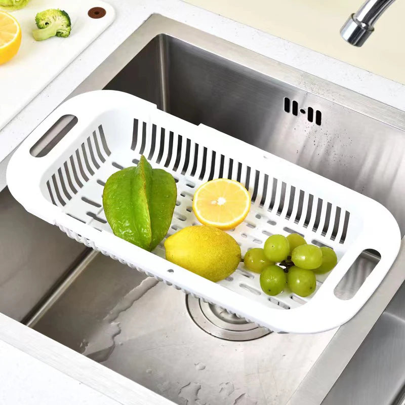 Retractable Sink Colander Adjustable Fruit Vegetable Drain Basket Kitchen Strainer – Grey