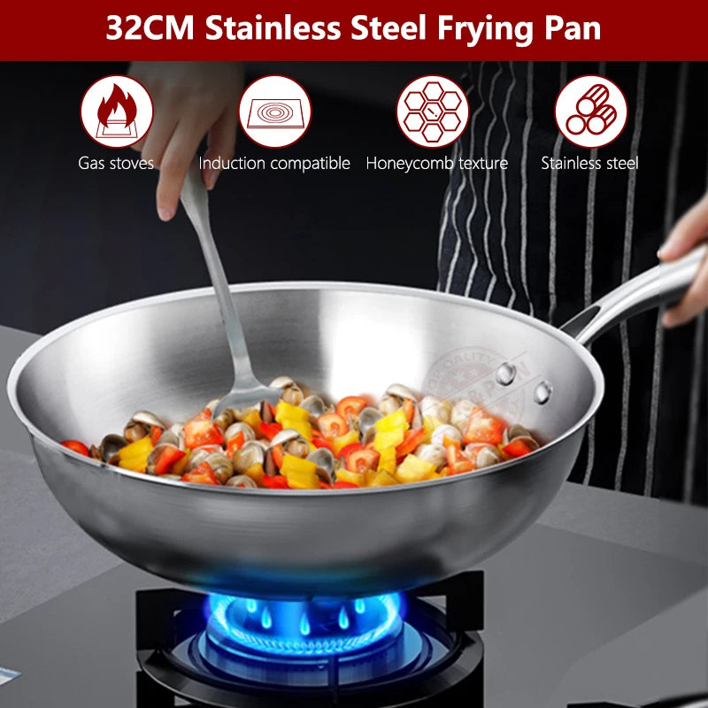 Stainless Steel Wok 32cm Tri Ply Induction Compatible Uncoated