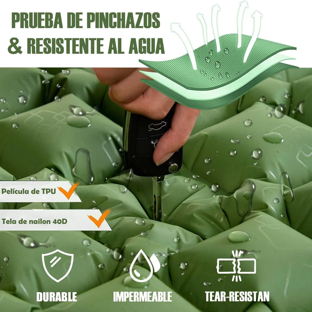 Camping Sleeping Pad Double Inflatable Mattress 190cm Portable Ultralight Folding Bed - Green
