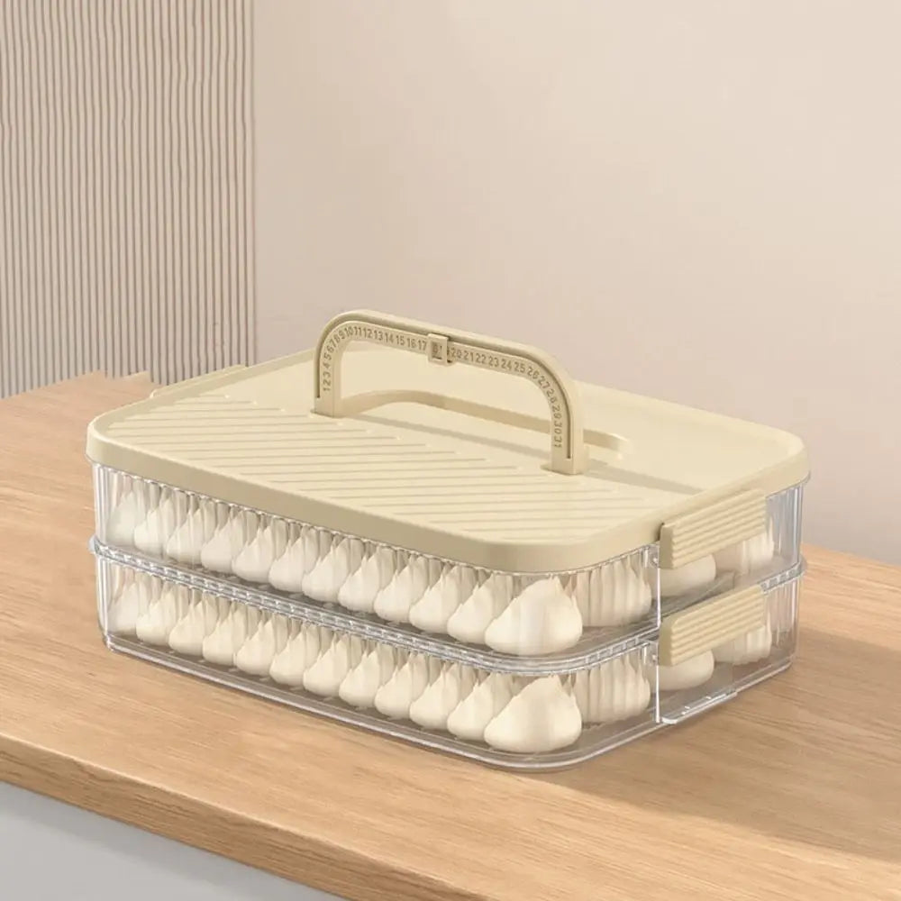 4 Layer Frozen Dumpling Storage Container with Lid Large Capacity Stackable Food Storage Box – Beige