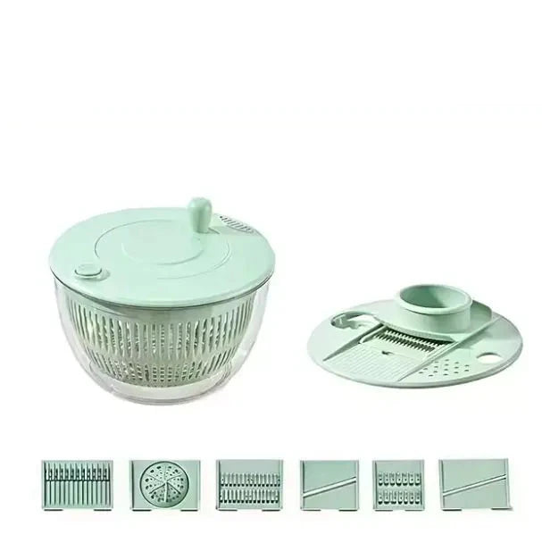 7-Piece Salad Spinner Set 5L Vegetable Washer Chopper Slicer Grater – Green
