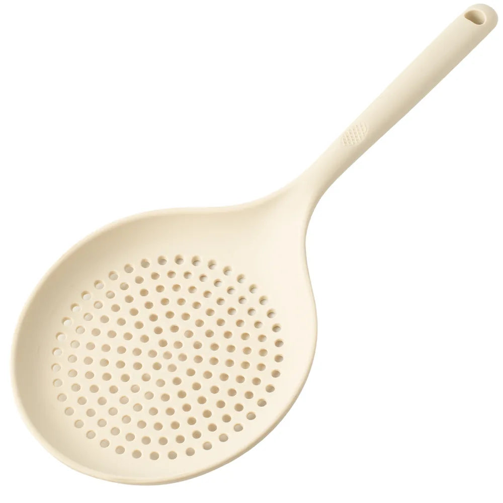 Large Silicone Skimmer Spoon Stainless Steel Slotted Colander Strainer Kitchen Utensil - White
