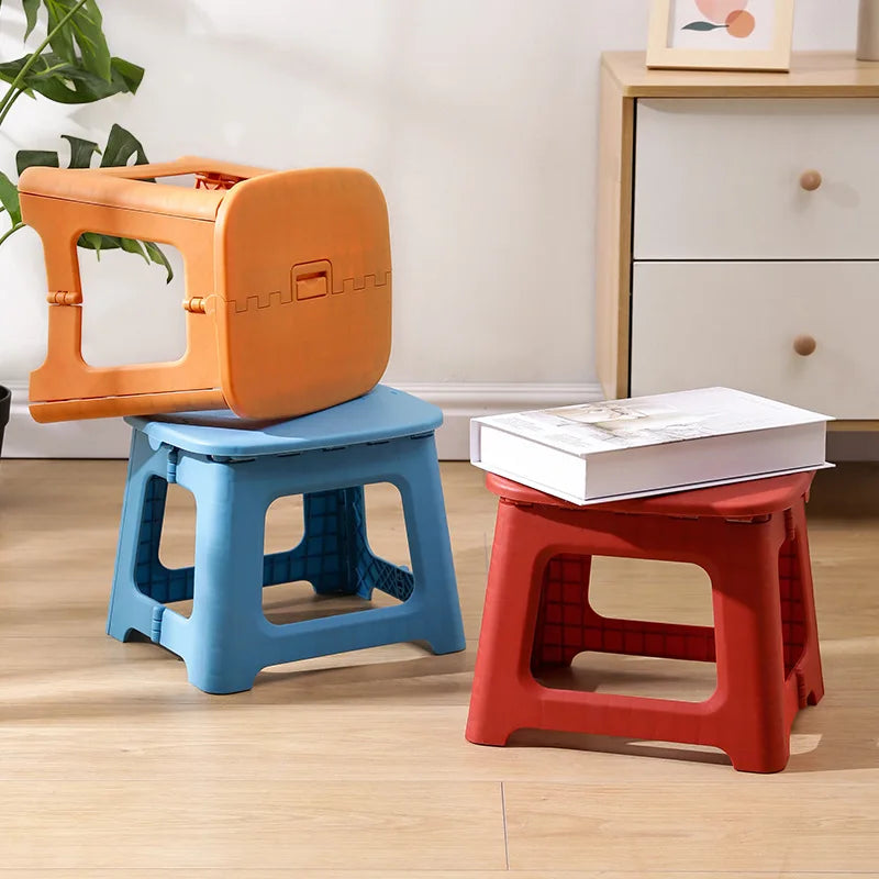 Foldable Plastic Stool Portable Lightweight Bathroom Camping Seat - Blue
