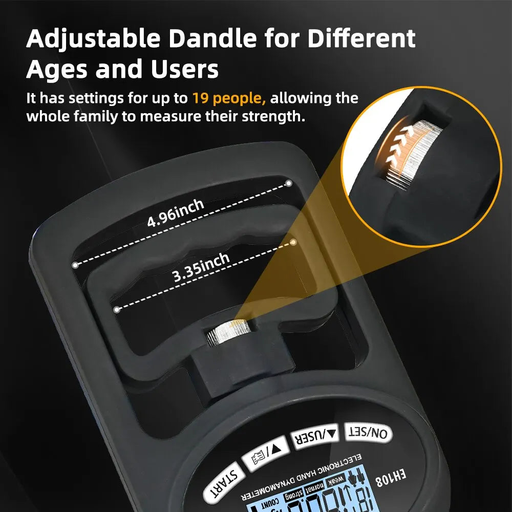 Grip Strength Tester Digital Hand Dynamometer 120kg Capacity LCD Display USB Rechargeable - Black