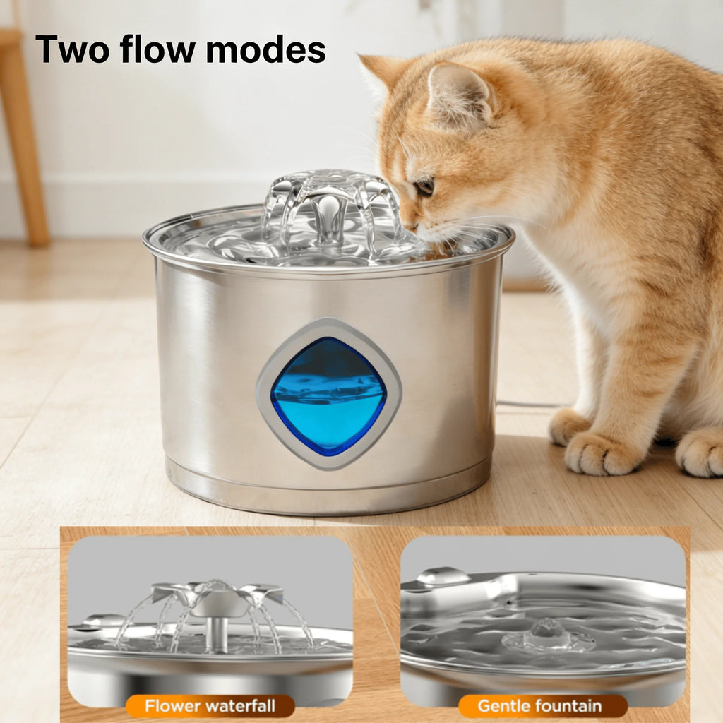 Pet Water Fountain 2.8 L Stainless Steel Cat Dog Drinker with 2 Filters - Silver