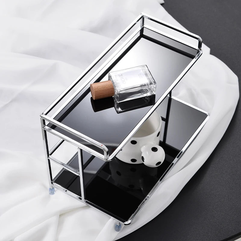 Portable Double-Layer Metal Desktop Storage Rack Organizer for Cups and Cosmetics Black
