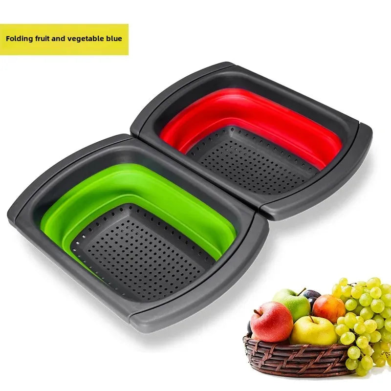 Retractable Folding Kitchen Colander Basket with Extended Handle – Red