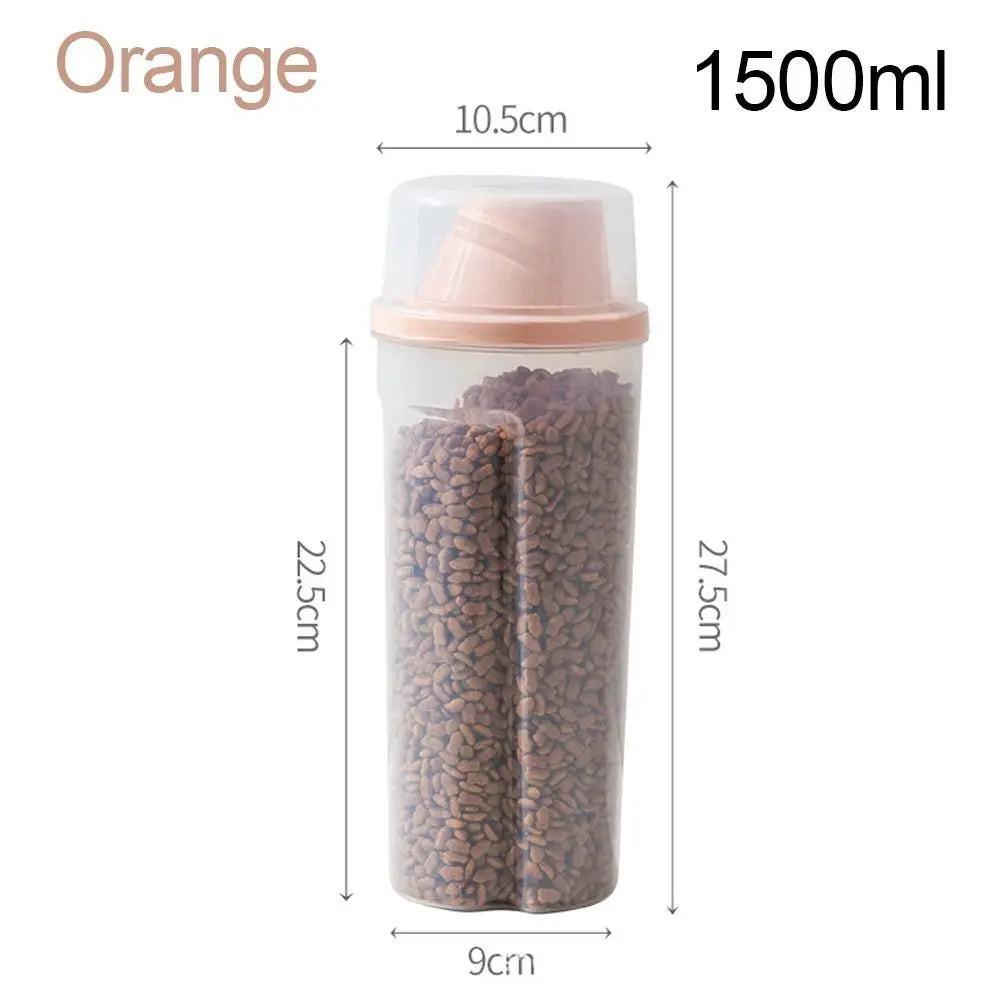 Pet Food Storage Container 1500mL with Measuring Cup Buckle Lid - Orange