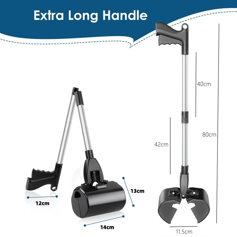 80cm Foldable Dog Pooper Scooper Long Handle Pet Waste Picker Portable Poop Grabber Cleaning Tool