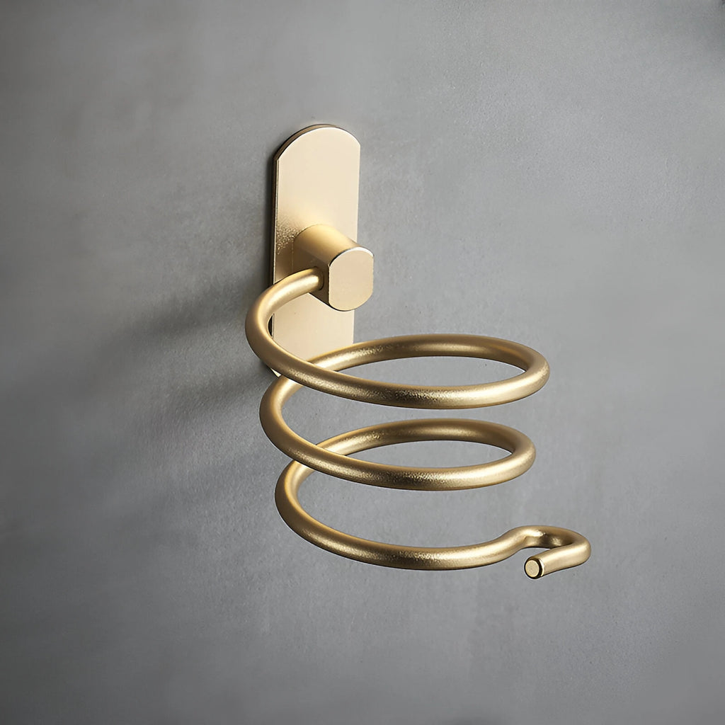 Wall Mounted Aluminum Hair Dryer Holder No Drill Bathroom Hair Dryer Rack Organizer – Gold