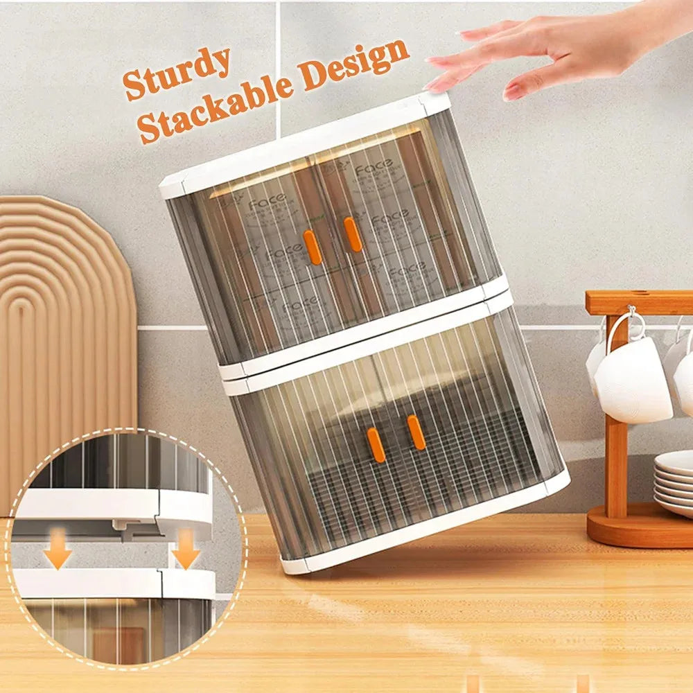 Collapsible Desktop Storage Box Rolling Door Stackable Plastic Organiser Two Layer – White