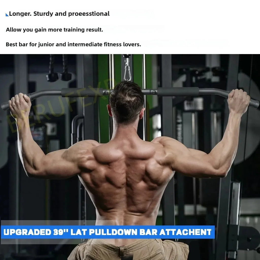 Lat Pull Down Bar 100 cm Detachable Steel Cable Attachment with 360 Swivel for Strength Training - Black