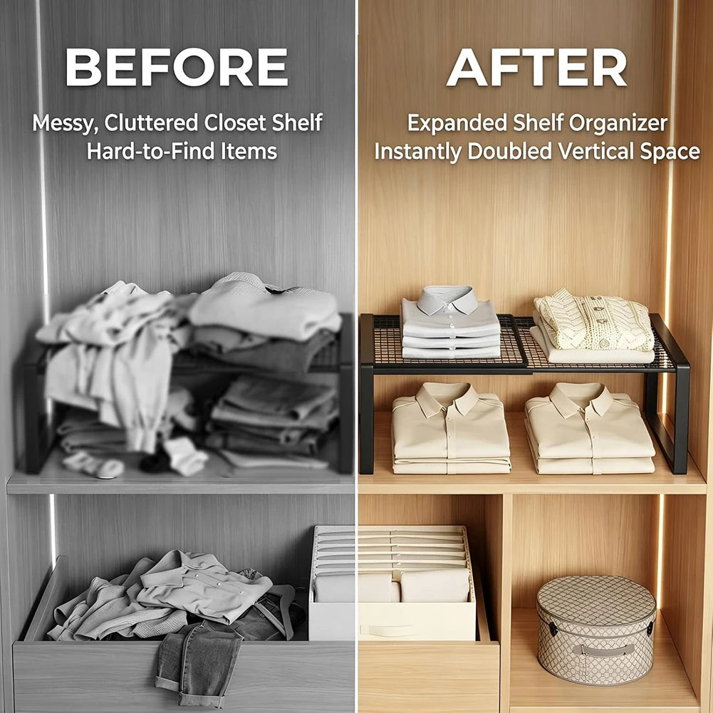 Wardrobe Shelf 27-38 cm Adjustable Pull Out Metal Cabinet Storage Rack Space Saving Organiser