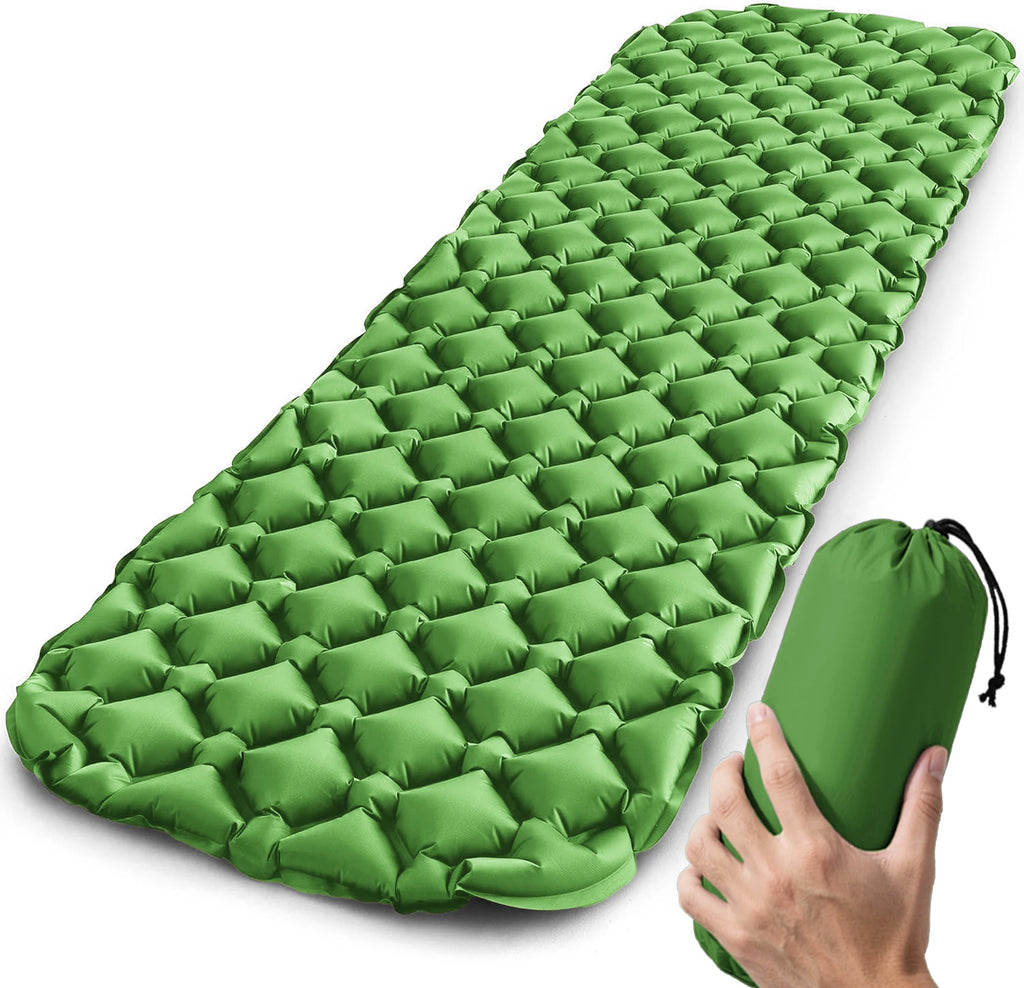 Camping Sleeping Pad Inflatable Mattress Ultralight TPU Nylon Travel Mat - Blue
