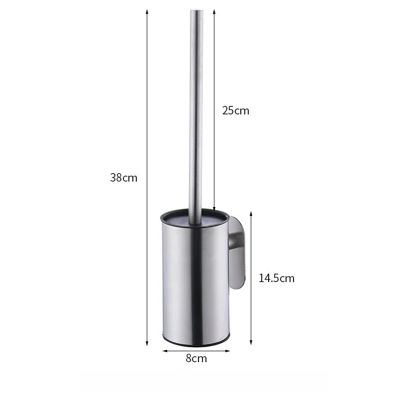 Wall Mounted Toilet Brush with Holder No Drill Stainless Steel Handle Bathroom Cleaning Brush Set – Silver