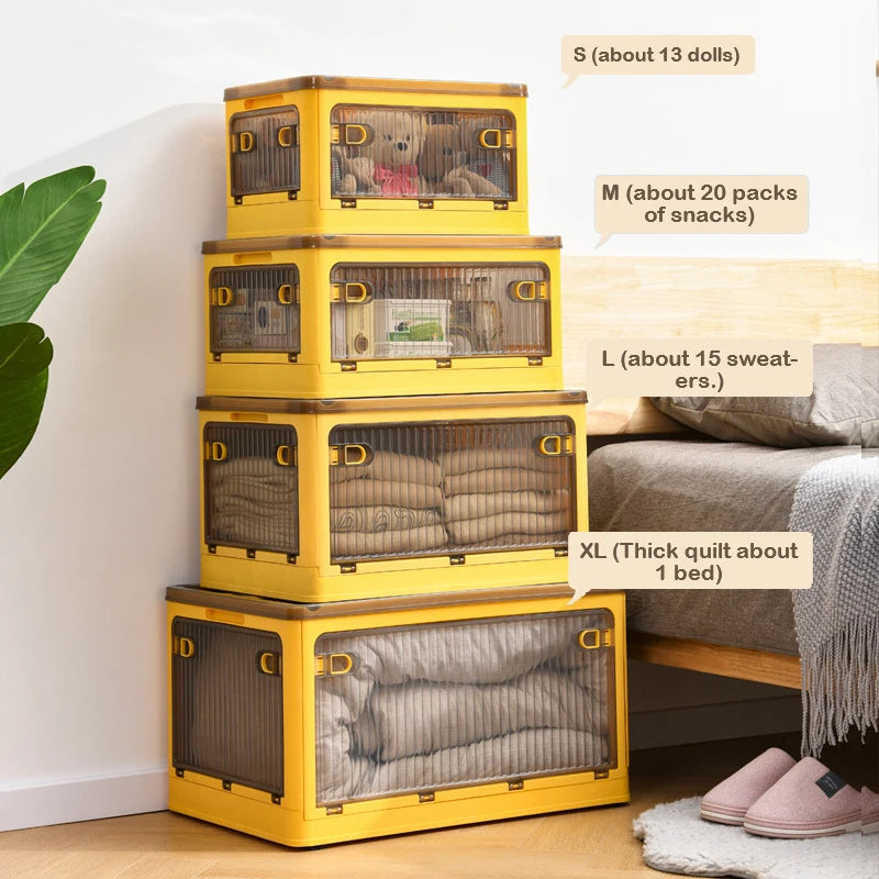 Storage Box 18L Foldable Transparent Organizer Bin with Multi-Access Opening - Yellow