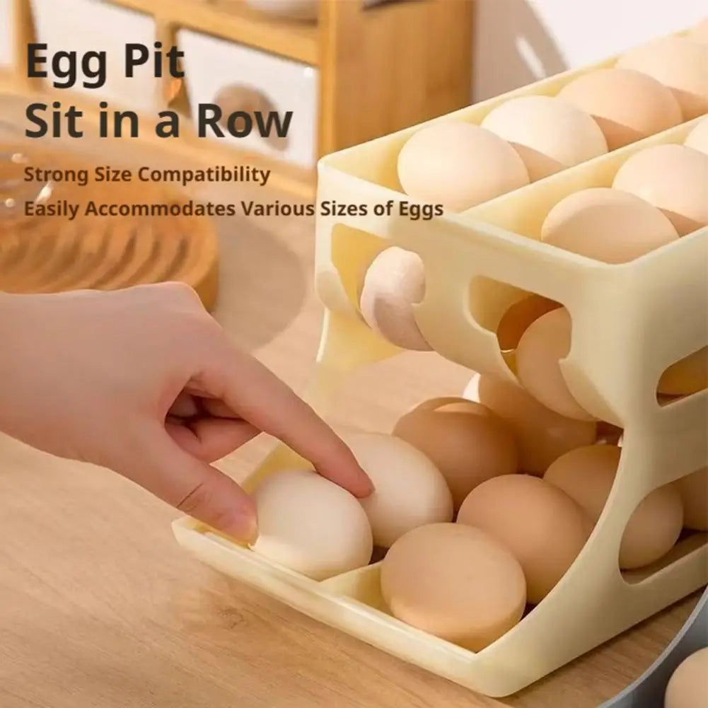 Rolling Egg Organiser 60 Egg Auto-Roll Multi-Tier Fridge Storage Rack - Yellow
