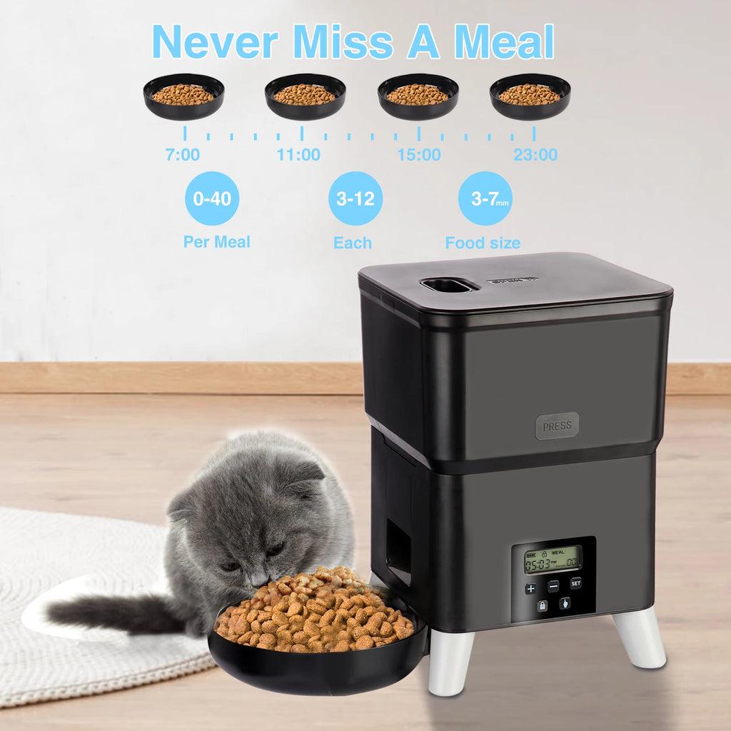Automatic Pet Feeder 3L Timed Dry Food Dispenser with Large Capacity Feeding Bowl - White