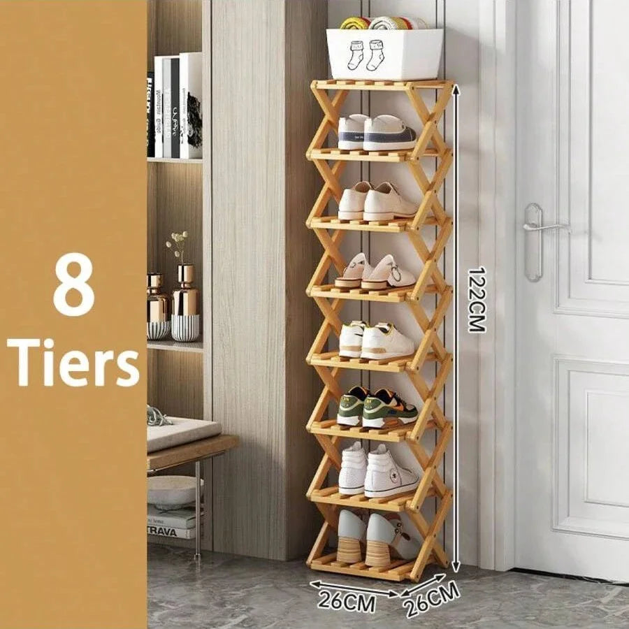 Shoe Rack 8 Tier Foldable Bamboo Storage Organiser for Entryway and Bedroom