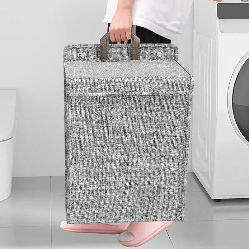 Laundry Basket Foldable Wall Hanging Hamper Space Saving Storage - Beige