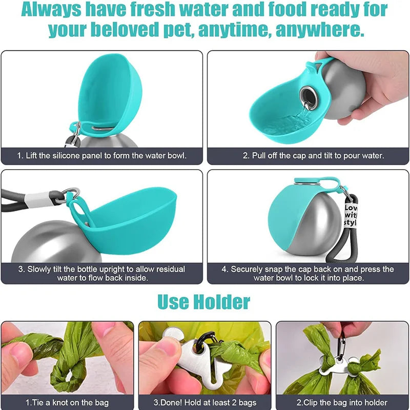 Dog Water Bottle Portable Leakproof Travel Drinking Cup with Lanyard - Green