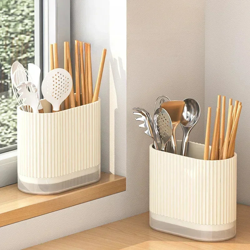Kitchen Chopstick Holder Spoon Storage Box PP Drain Rack Wall Mounted - Orange
