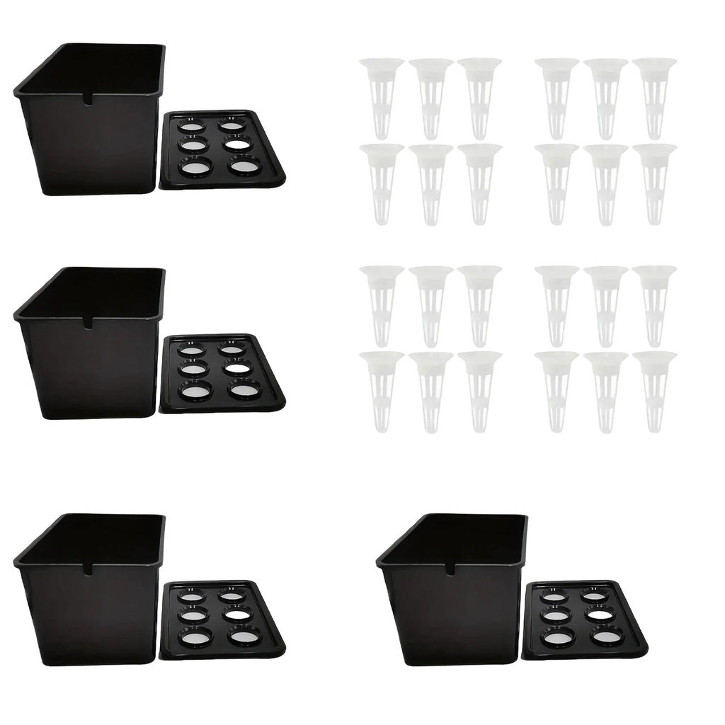 4Pcs Hydroponic Grower Box With Lid PP Indoor Planting Container - Black