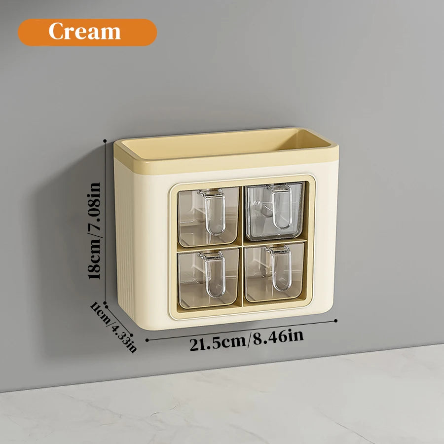 Seasoning Box 4 Compartment Wall Mounted Food Grade Spice Storage Container Rack – White