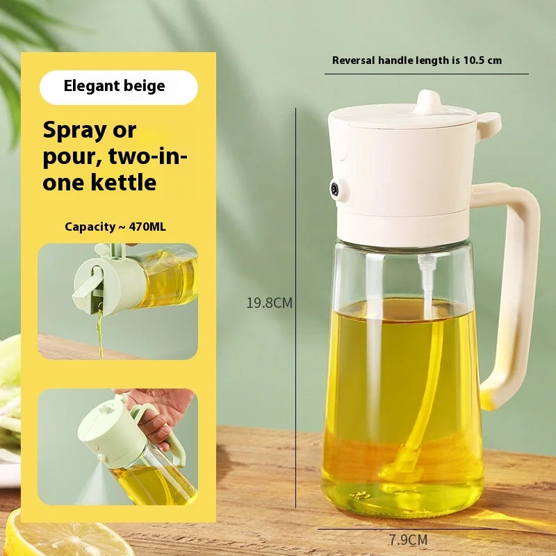 Oil Sprayer and Pourer Bottle 470 mL Glass 2-in-1 Cooking Oil Dispenser - White