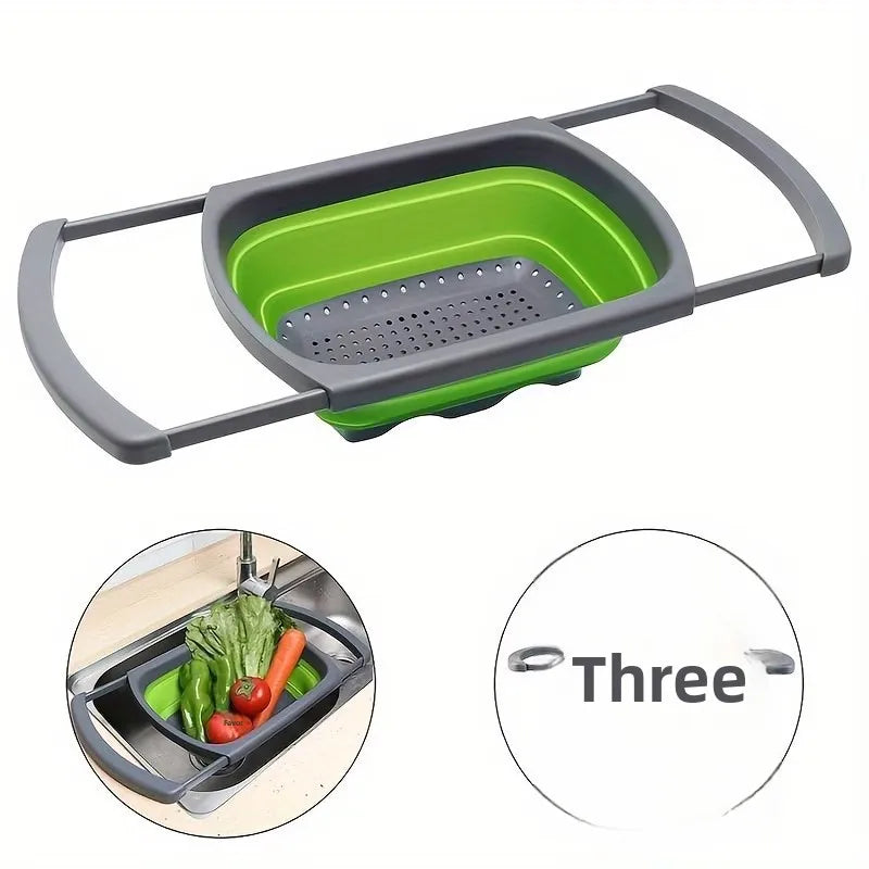 Foldable Kitchen Vegetable Washing Drain Basket Extendable Fruit Colander – Green