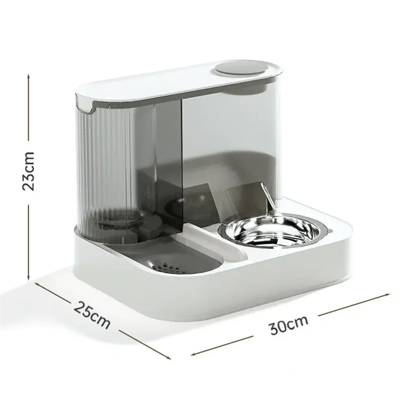 Pet Feeder 2L Automatic Water Dispenser Double Bowl Gravity Fed Food Storage Station - Grey