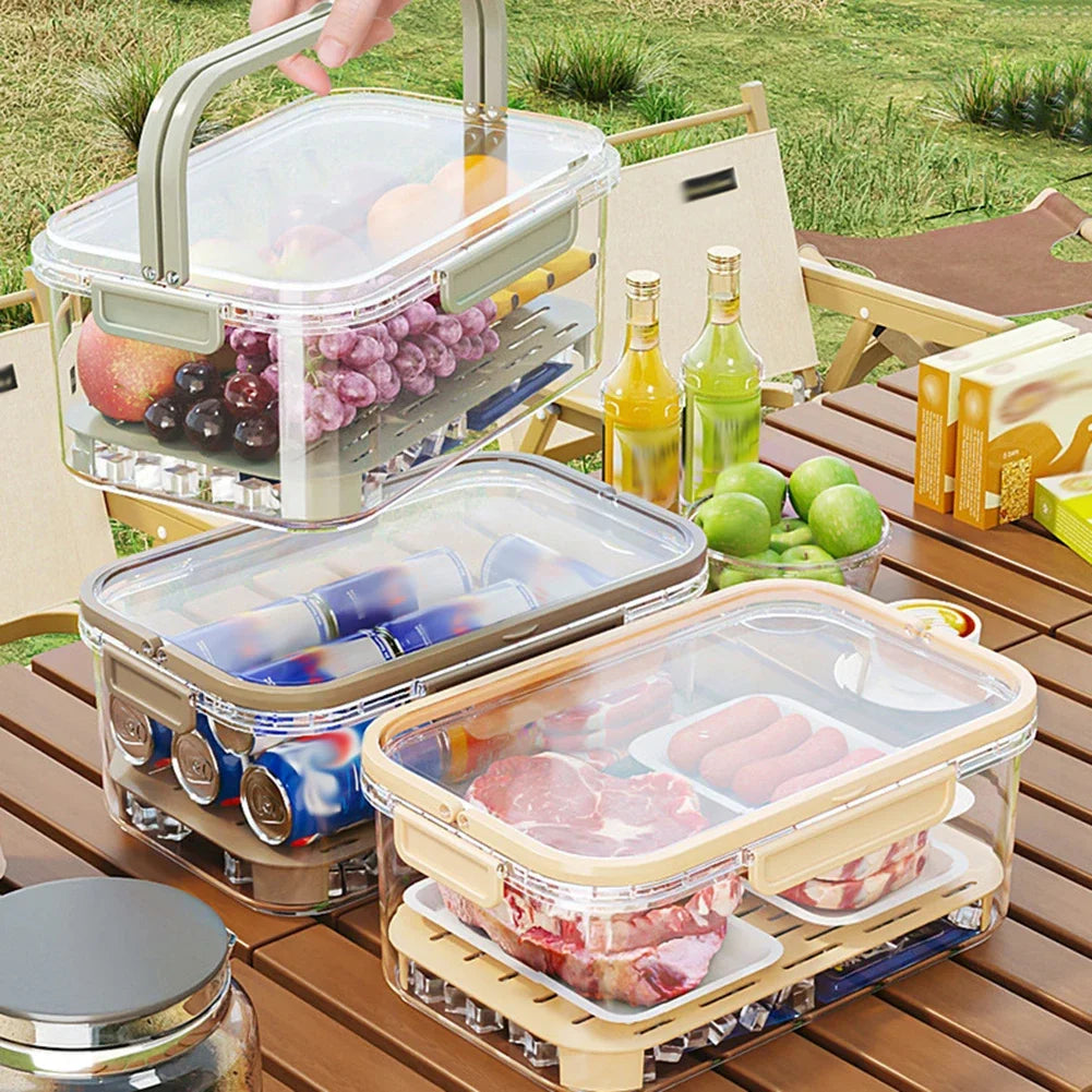 Portable Food Storage Container Airtight Freshness Box with Drain Plate and Carry Handle – Green