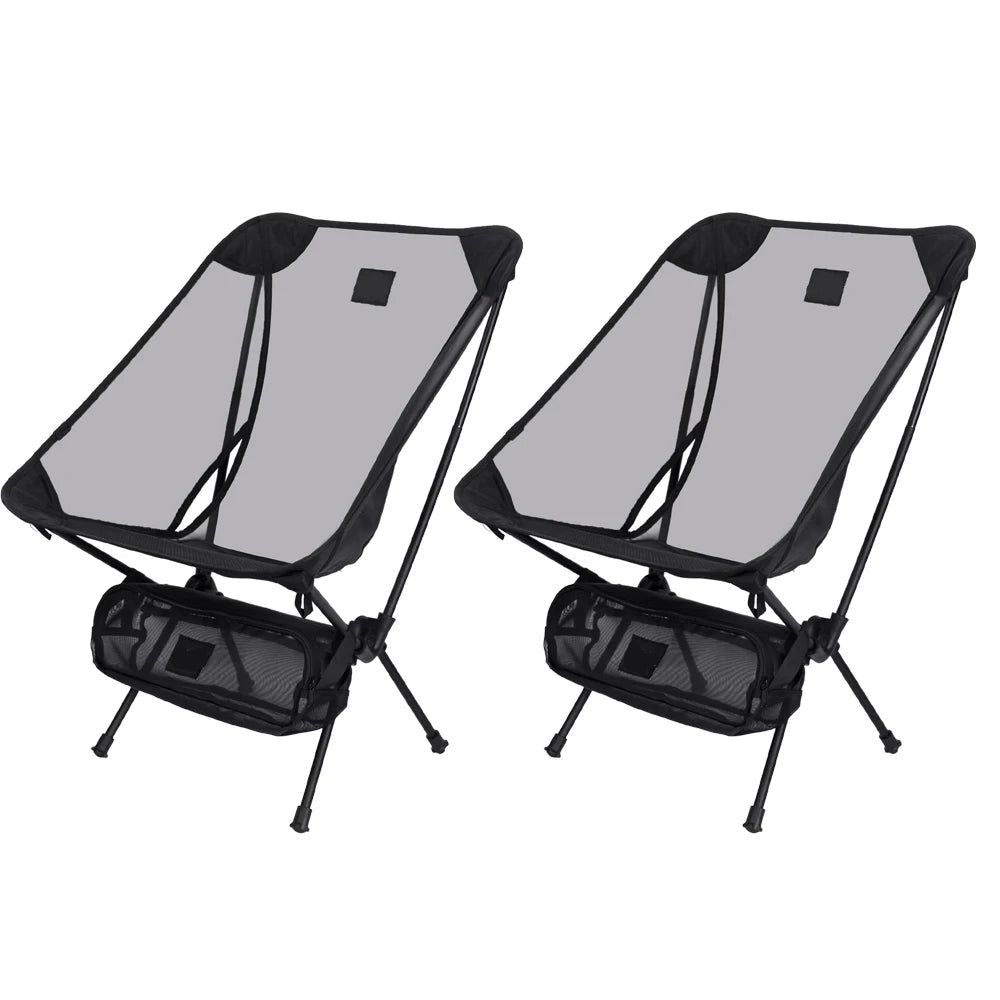 Moon Chair – Breathable Outdoor Camping & Fishing Chair, 7075 Aluminum Alloy, Mesh Surface, 2 Pack - Black