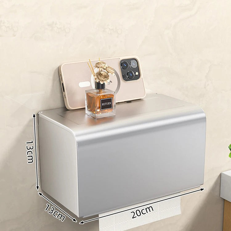 Large Waterproof Wall Mounted Toilet Paper Holder with Storage Shelf Aluminium Alloy Tissue Box – Silver
