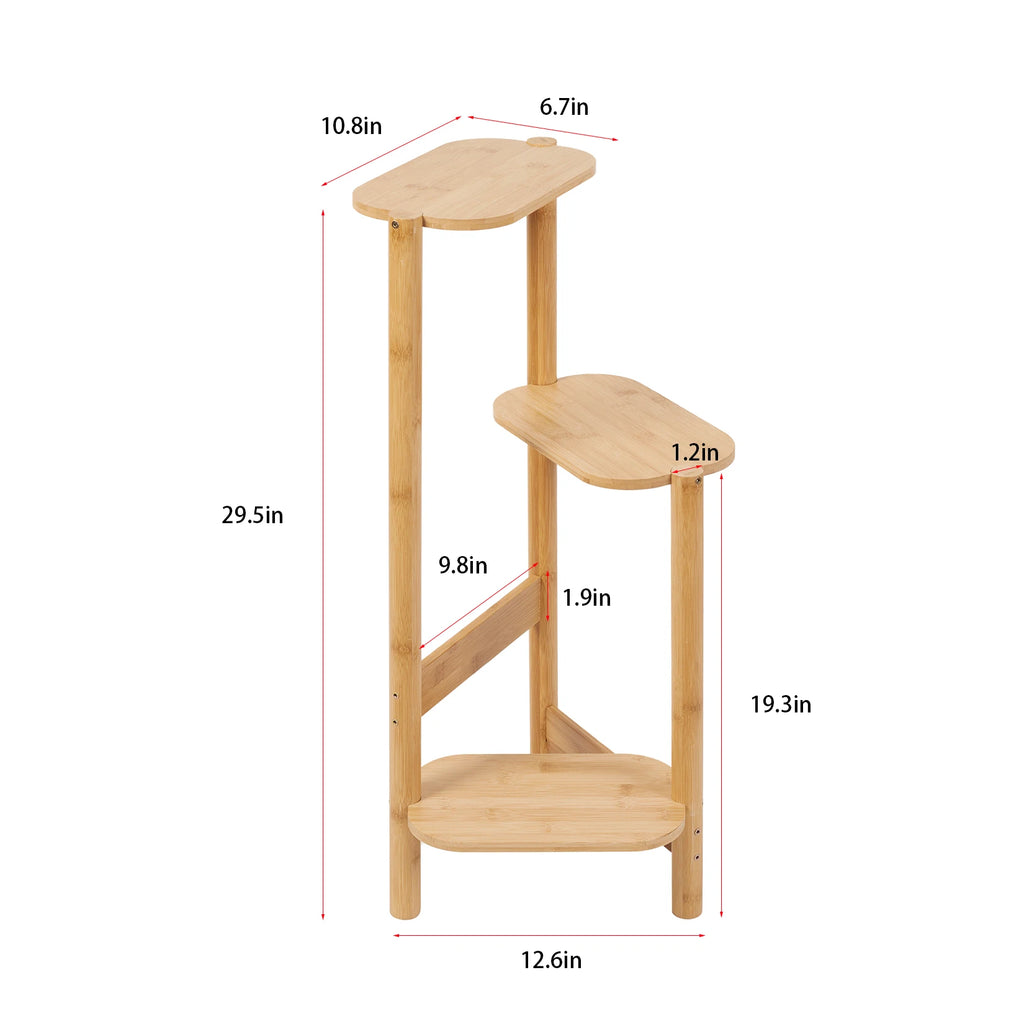 Plant Stand 3 Tier Bamboo Corner Flower Pot Shelf Display Holder – Natural Wood