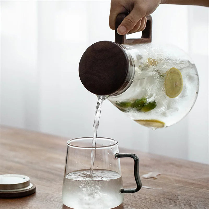 Glass Water Jug 2 L Heat Resistant Pitcher with Filter Lid for Fridge - Black